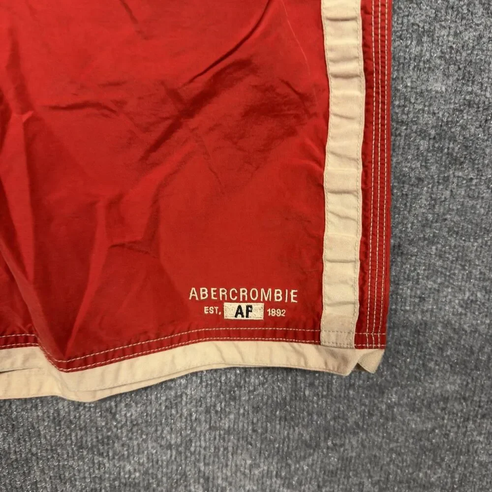 Vintage Abercrombie Swim Shorts Mens XL/2XL Red Cargo Pocket Unlined Trunks Y2K
